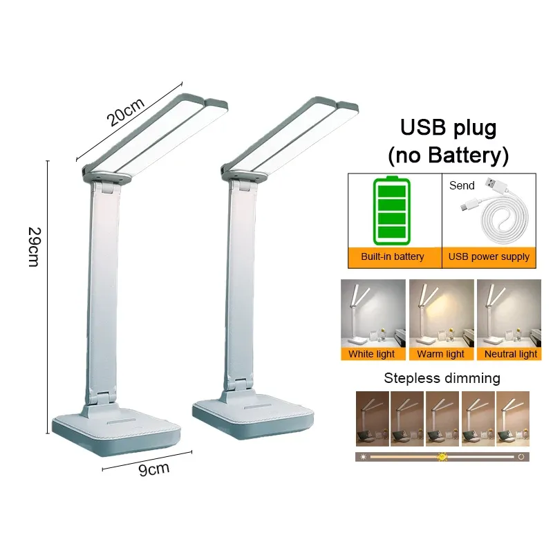 Lampe de bureau USB tactile à 3 niveaux de luminosité, rechargeable et pliable, avec protection des yeux 11