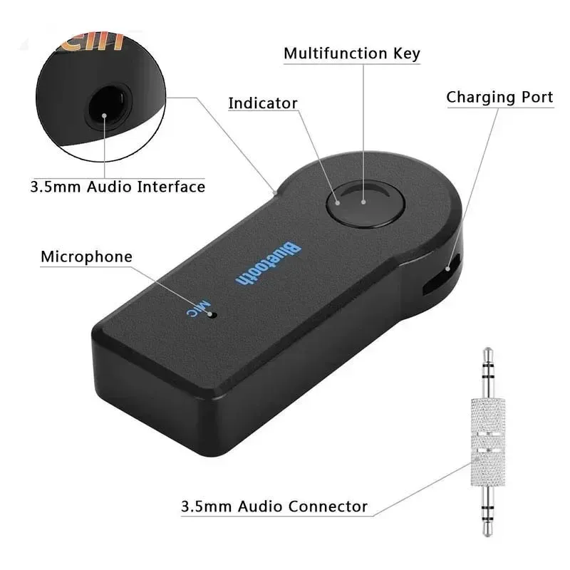 Adaptateur Bluetooth 5.0 sans fil Transcsec, jack 3,5 mm, récepteur audio pour voiture et casque, compatible A2DP 2