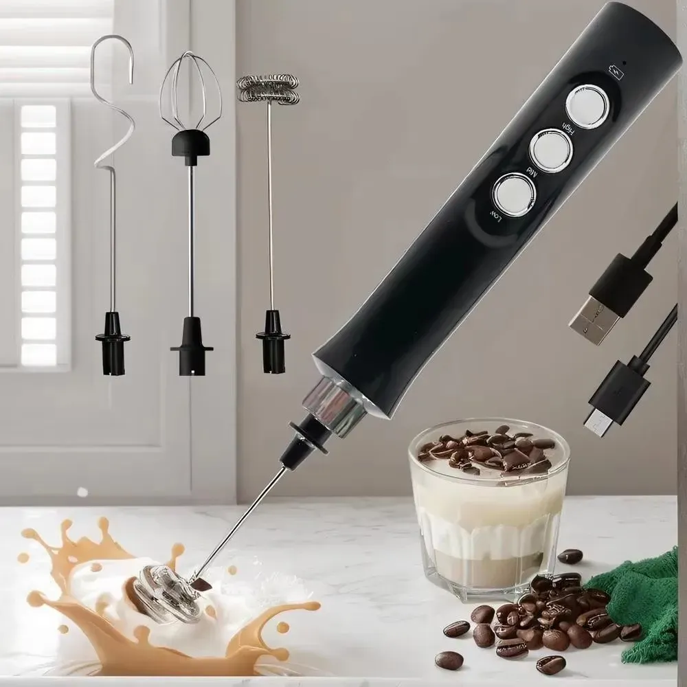 Mousseur à lait électrique rechargeable – 3 vitesses, pour latte, cappuccino et chocolat chaud – Recharge USB