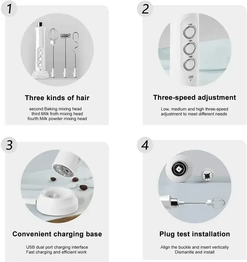 Mousseur à lait électrique rechargeable – 3 vitesses, pour latte, cappuccino et chocolat chaud – Recharge USB 6