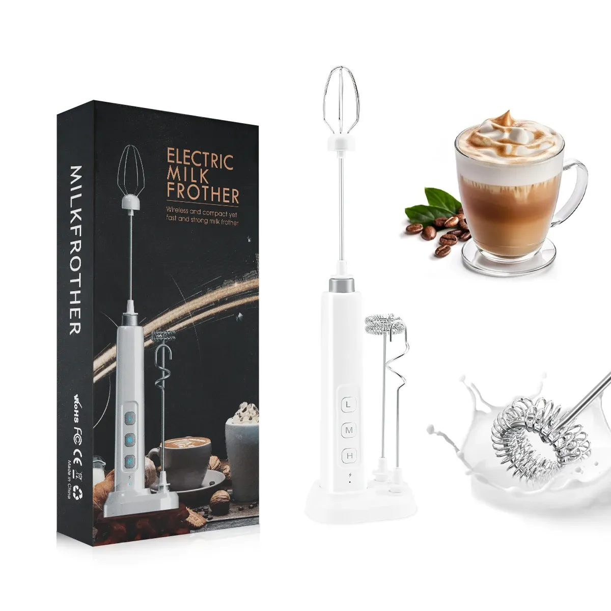 Mousseur à lait électrique rechargeable – 3 vitesses, pour latte, cappuccino et chocolat chaud – Recharge USB 9
