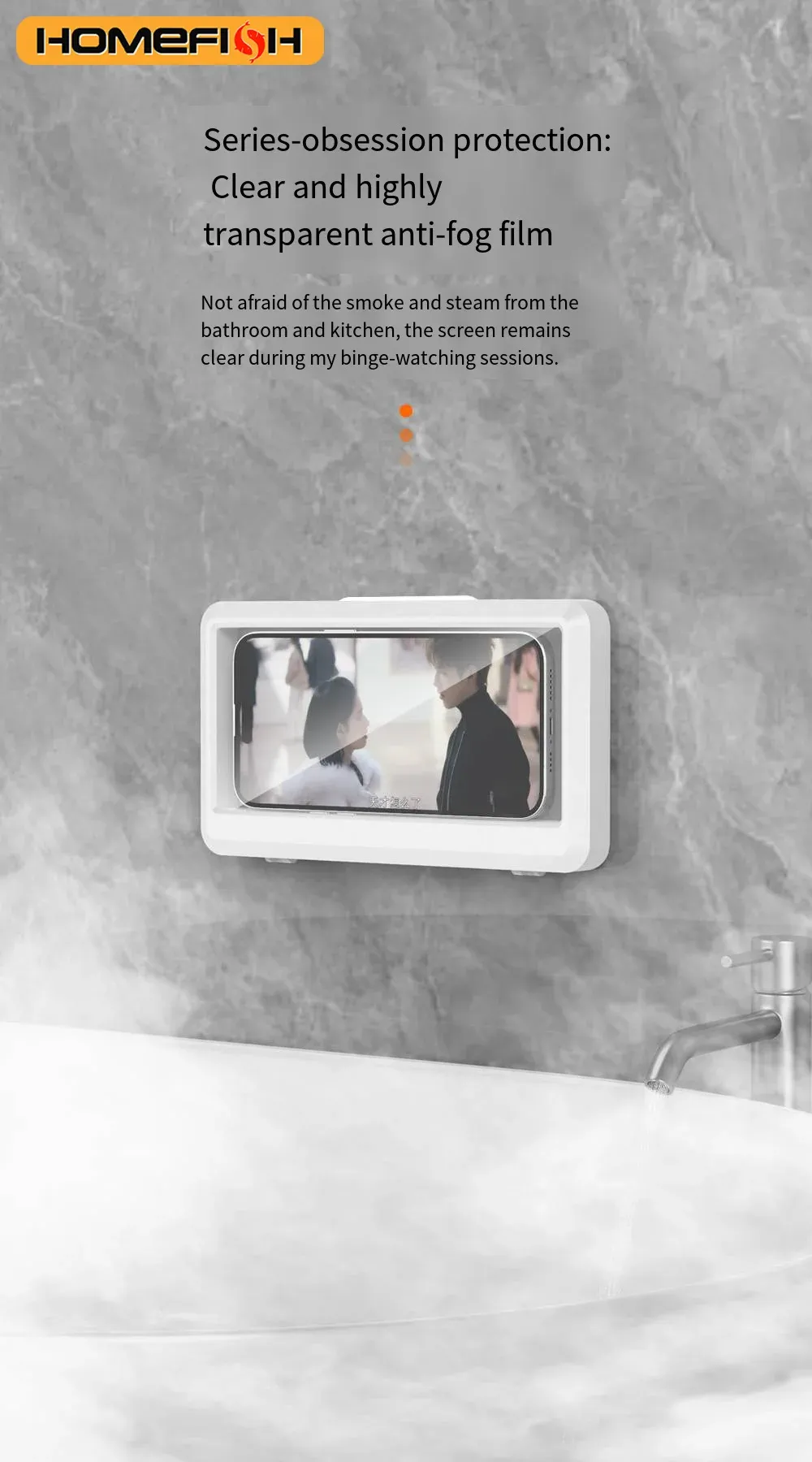 Étui étanche utilisé pendant la douche