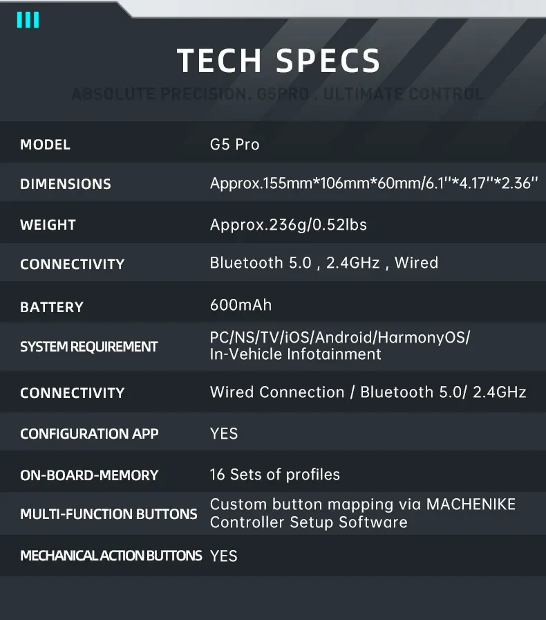 Manette Machenike G5 Pro, vue de face