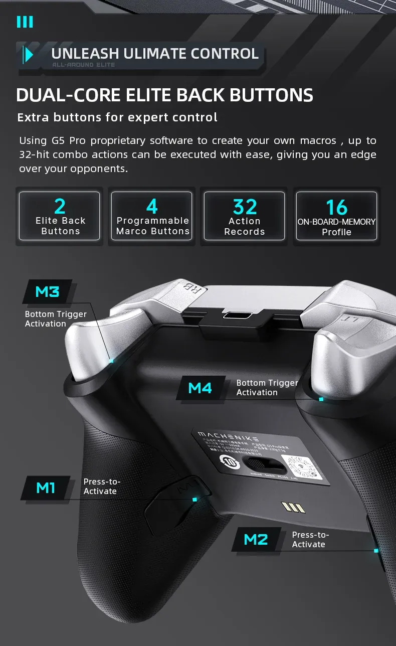 Boutons arrière programmables de la manette Machenike G5 Pro