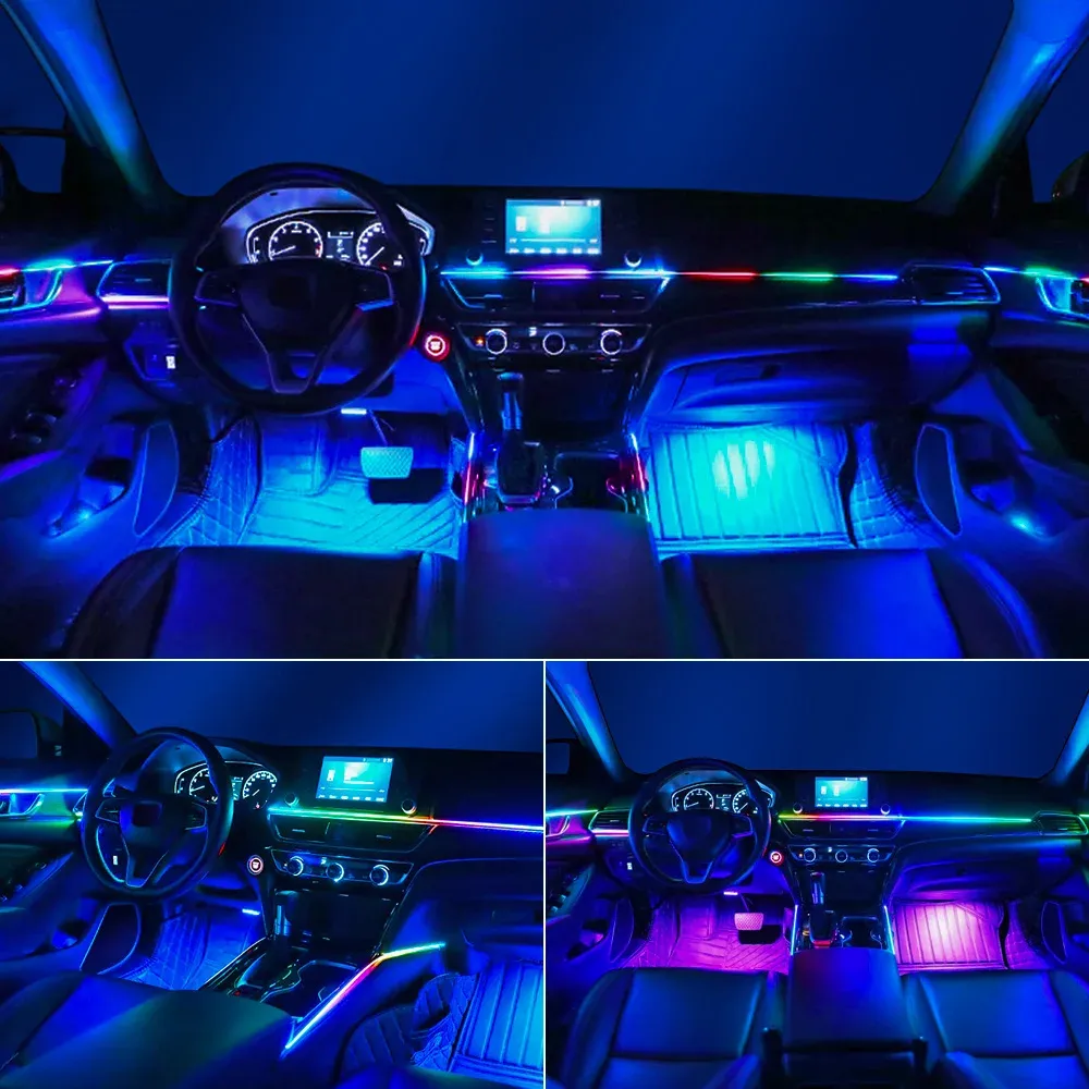 Kit de éclairage d'ambiance LED RVB pour voiture en acrylique, 6/10/14/18 en 1, 64 couleurs, contrôle par application Bluetooth, 12 V, zone simple ou double 6