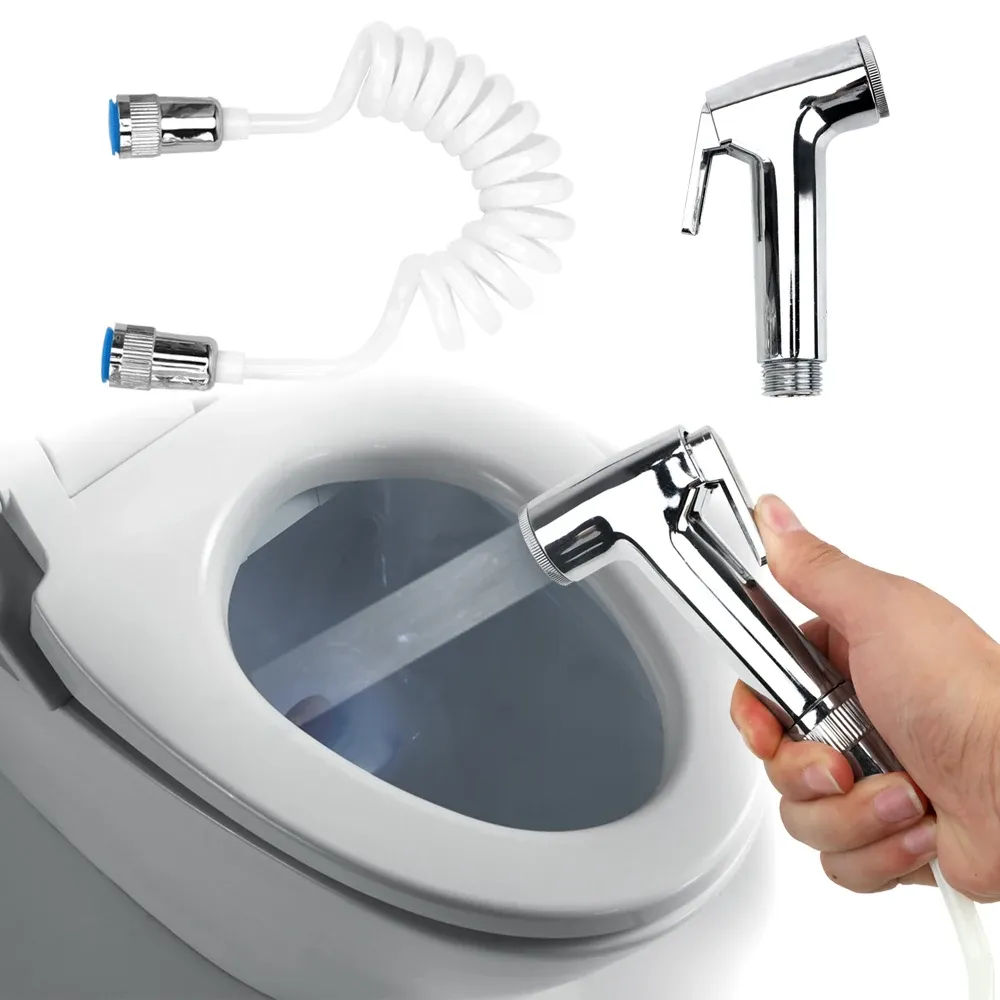 Pulvérisateur de bidet portable avec pommeau de douche, buse anti-odeurs et flexible 4