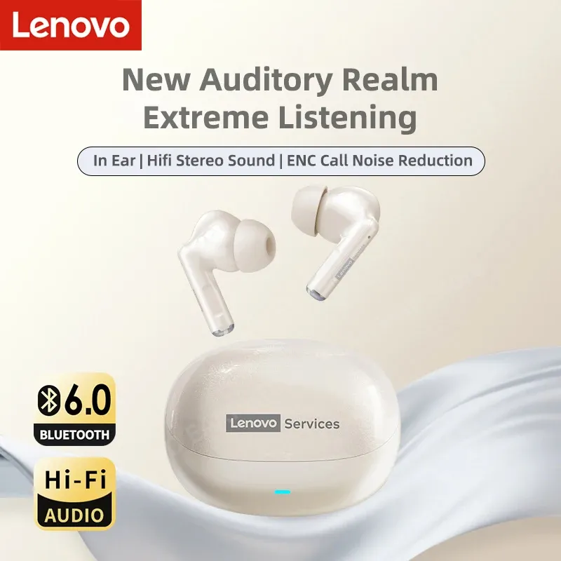 Écouteurs sans fil Lenovo TWS Bluetooth 6.0 à son HiFi, réduction de bruit ENC pour les appels, casque de sport et de jeu avec micro