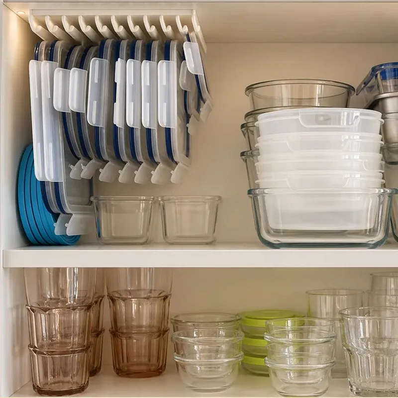 Support mural robuste multi-emplacements pour couvercles de contenants alimentaires, organisateur de rangement pour armoire de cuisine en plastique 2