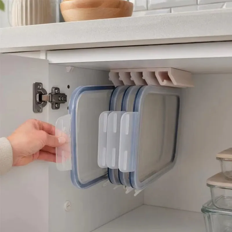 Support mural robuste multi-emplacements pour couvercles de contenants alimentaires, organisateur de rangement pour armoire de cuisine en plastique 5