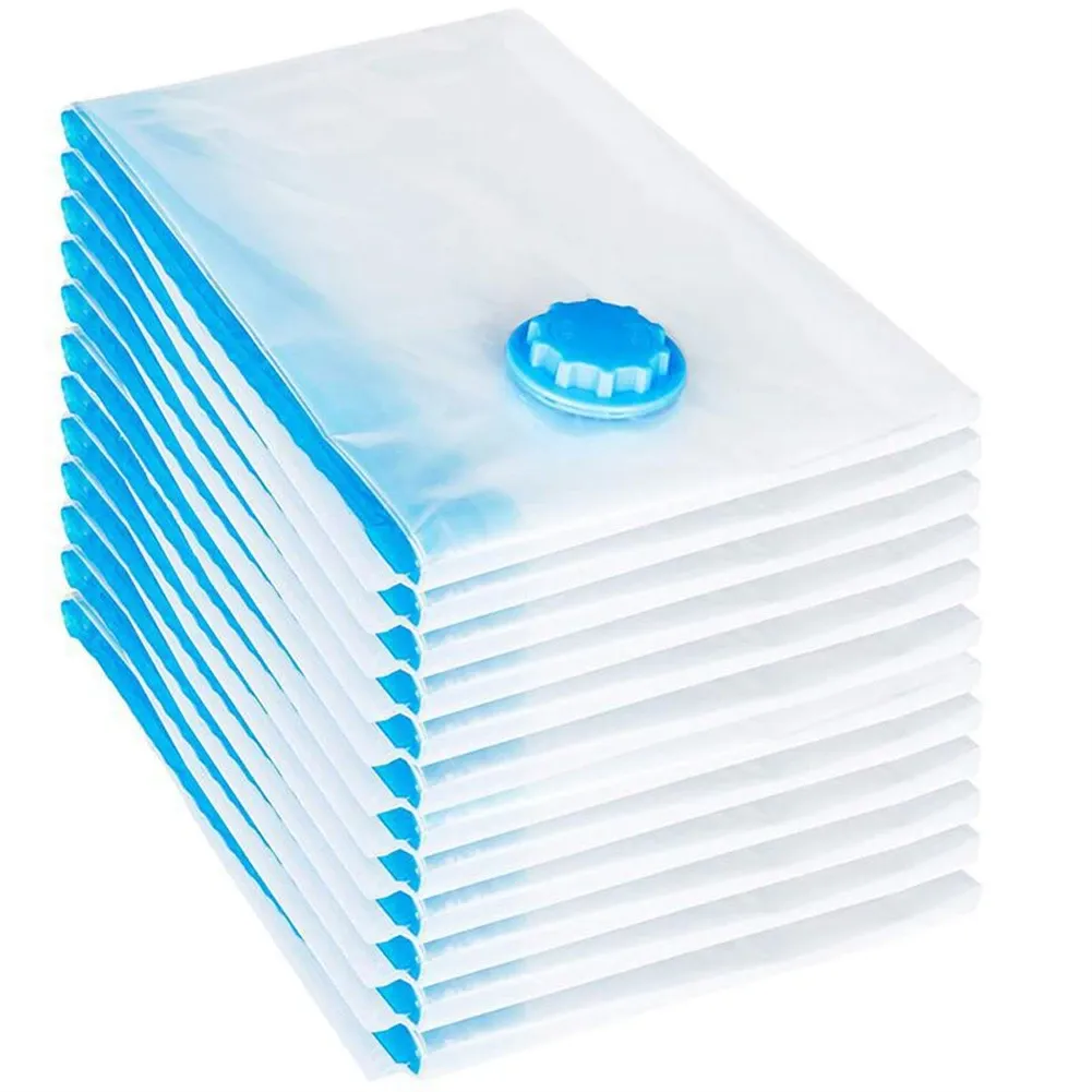 Sacs de rangement sous vide avec valve, transparents, pliables, compressibles, gain de place, pochettes de voyage, organisateurs pour serviettes et couvertures en tissu 2