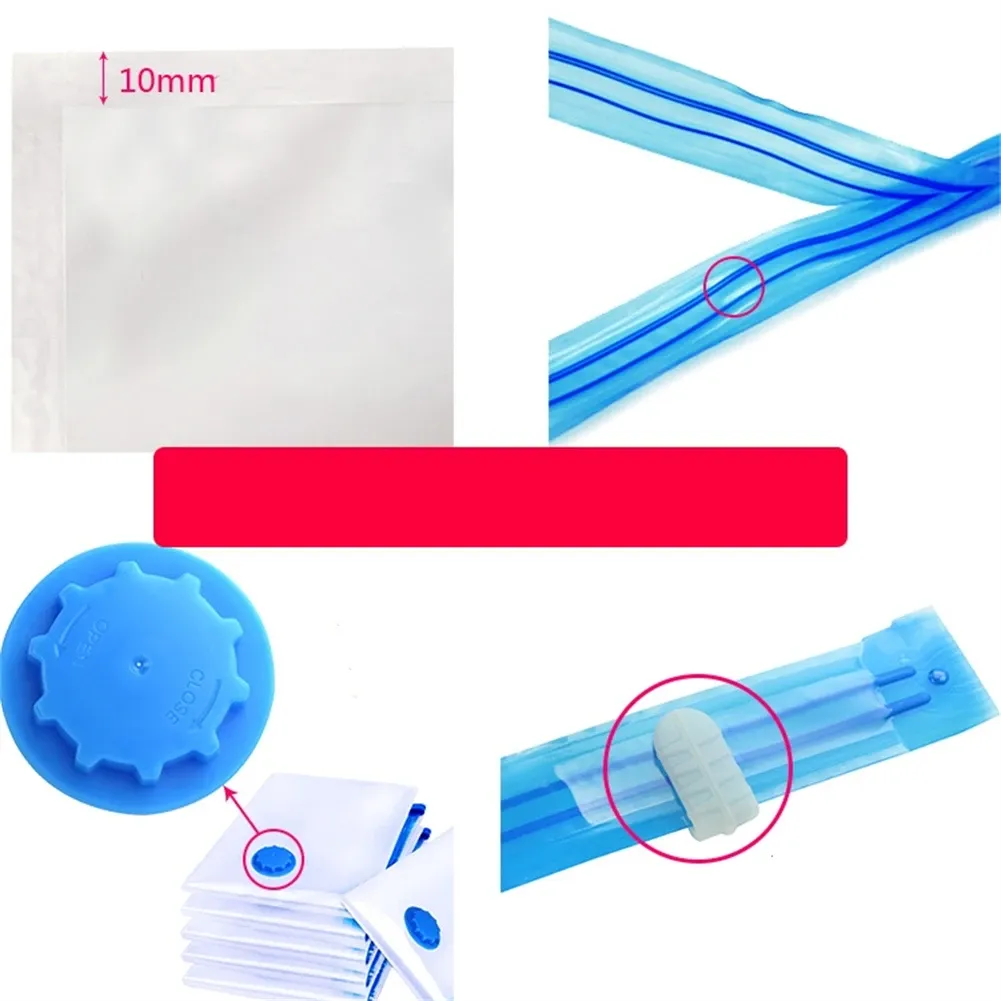 Sacs de rangement sous vide avec valve, transparents, pliables, compressibles, gain de place, pochettes de voyage, organisateurs pour serviettes et couvertures en tissu 5