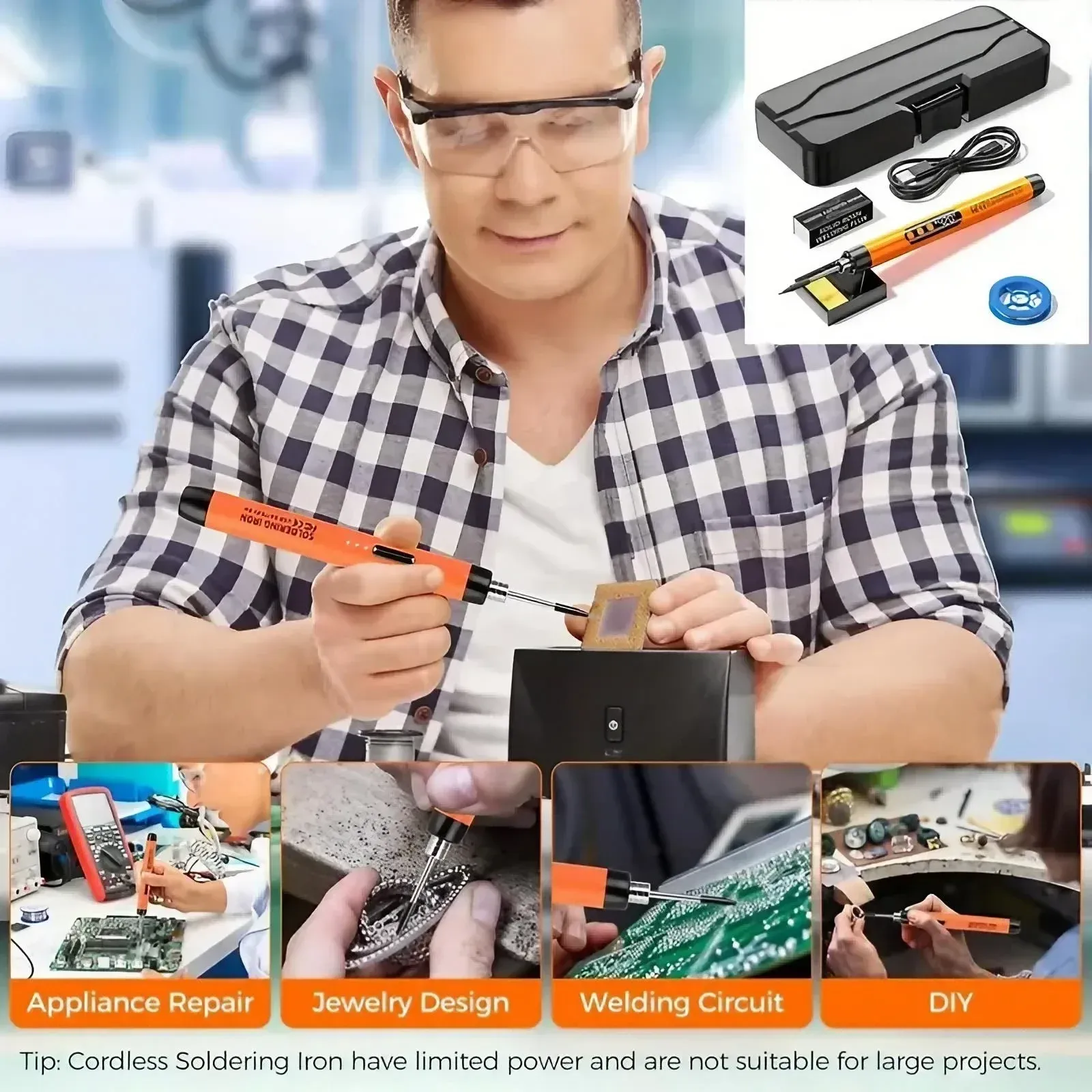 Mini fer à souder rechargeable USB à température réglable avec accessoires 2