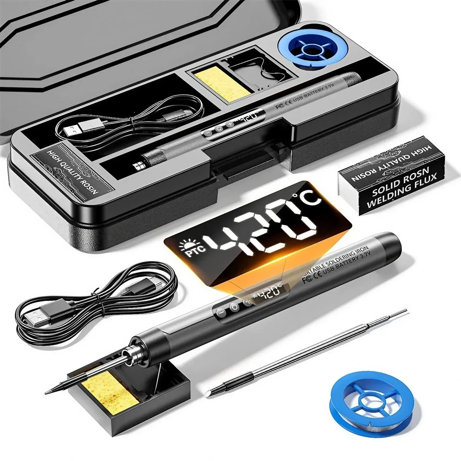 Mini fer à souder rechargeable USB à température réglable avec accessoires