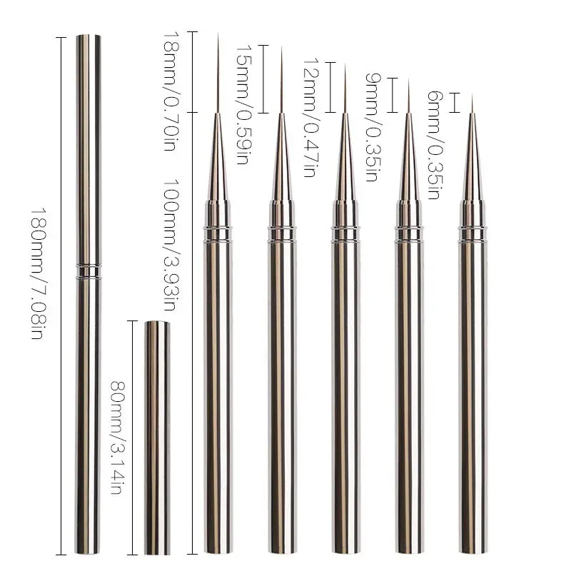 Pinceaux à rayures pour nail art, lignes fines et allongées, peinture 6/9/12/15/18 mm, outil de manucure professionnel, référence ZJS02 5