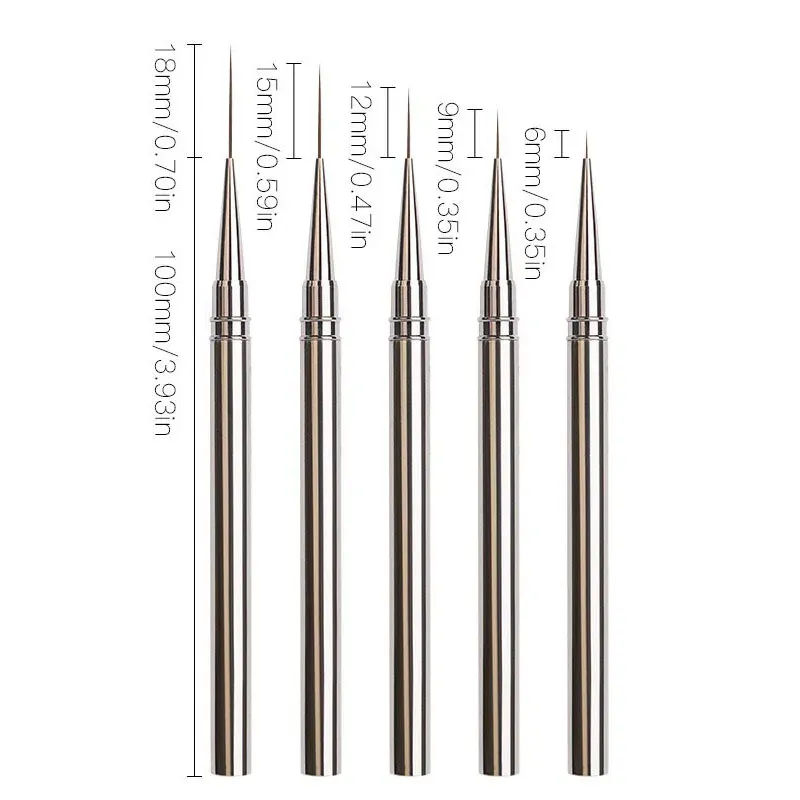 Pinceaux à rayures pour nail art, lignes fines et allongées, peinture 6/9/12/15/18 mm, outil de manucure professionnel, référence ZJS02 14
