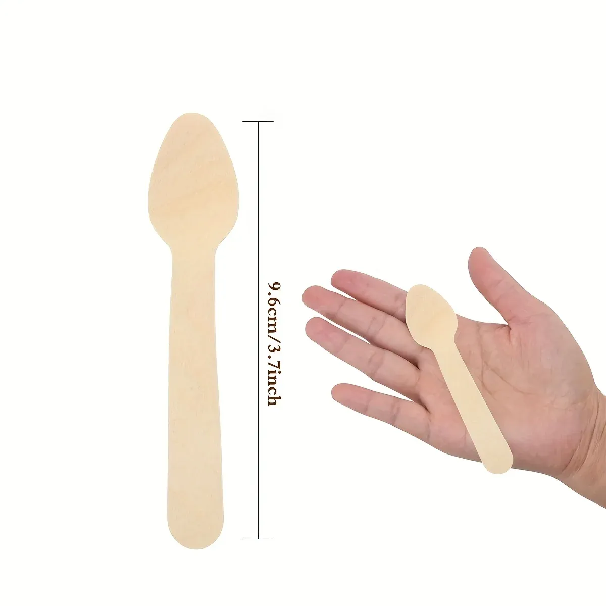 Lot de 50 mini-cuillères en bois jetables (env. 9,6 cm) pour desserts et dégustations, idéales pour fêtes et célébrations 3