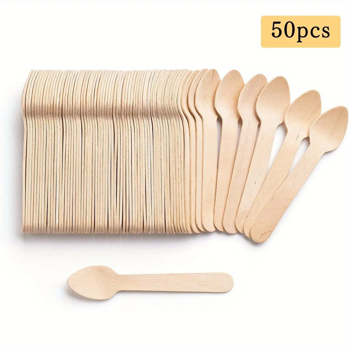 Lot de 50 mini-cuillères en bois jetables (env. 9,6 cm) pour desserts et dégustations, idéales pour fêtes et célébrations 5