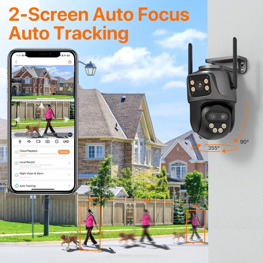 Caméra IP 6K 9MP HD WiFi Extérieure, Zoom 8x, Triple Objectif, Double Écran, Caméra de Sécurité Domestique PTZ, Vidéosurveillance 6MP ICSee 3