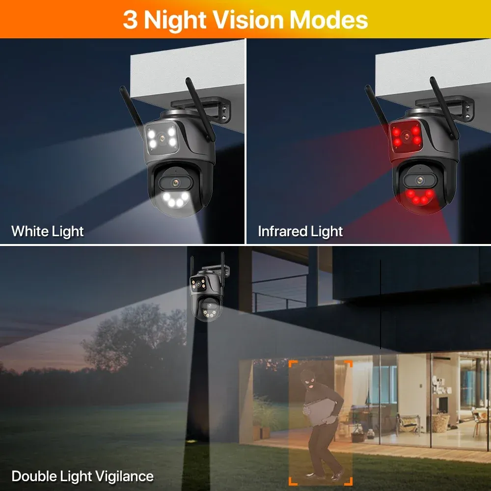 Caméra IP 6K 9MP HD WiFi Extérieure, Zoom 8x, Triple Objectif, Double Écran, Caméra de Sécurité Domestique PTZ, Vidéosurveillance 6MP ICSee 4