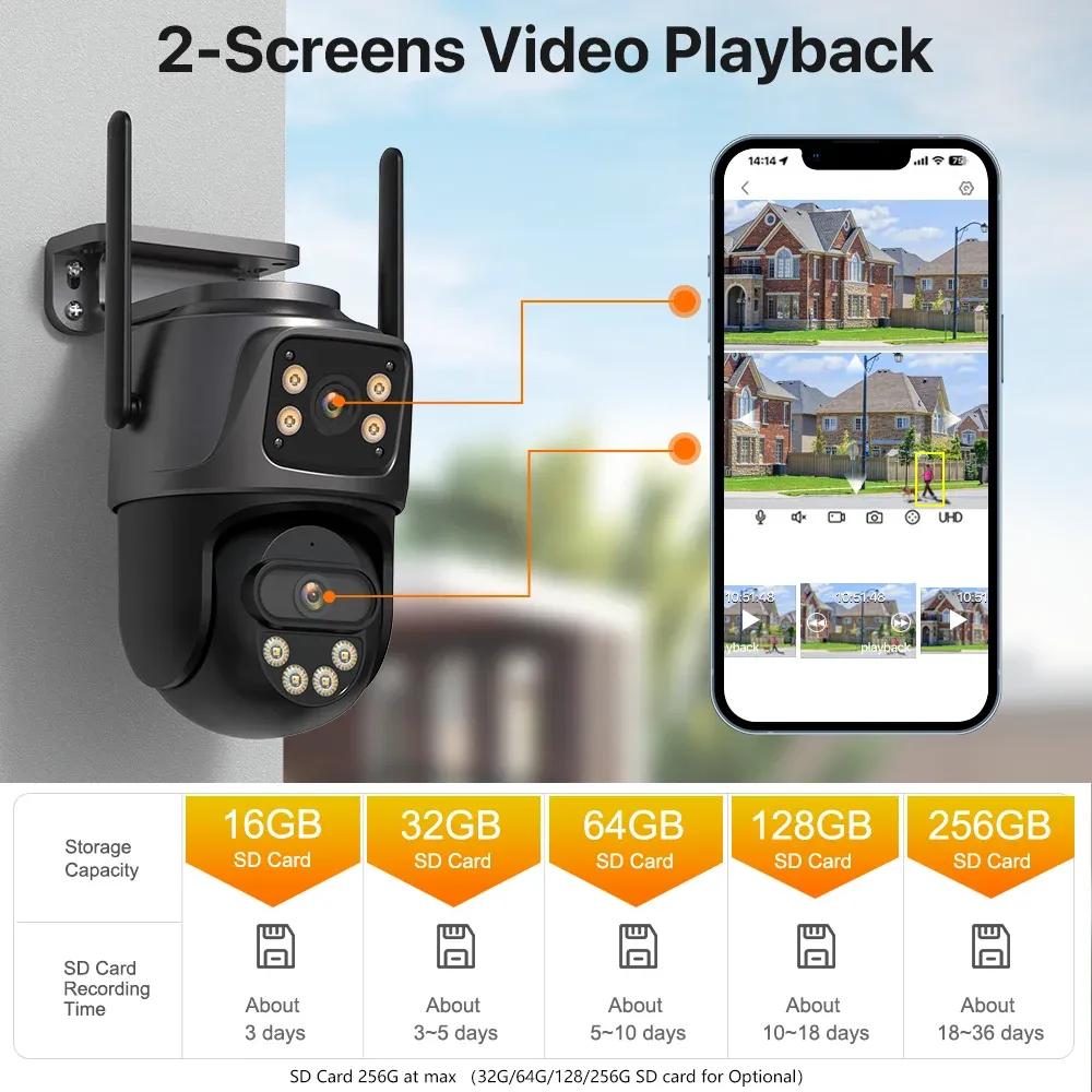 Caméra IP 6K 9MP HD WiFi Extérieure, Zoom 8x, Triple Objectif, Double Écran, Caméra de Sécurité Domestique PTZ, Vidéosurveillance 6MP ICSee 5