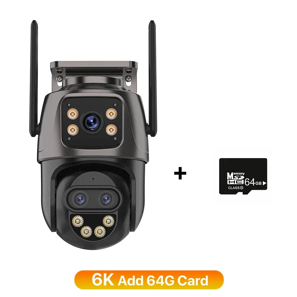 Caméra IP 6K 9MP HD WiFi Extérieure, Zoom 8x, Triple Objectif, Double Écran, Caméra de Sécurité Domestique PTZ, Vidéosurveillance 6MP ICSee 7