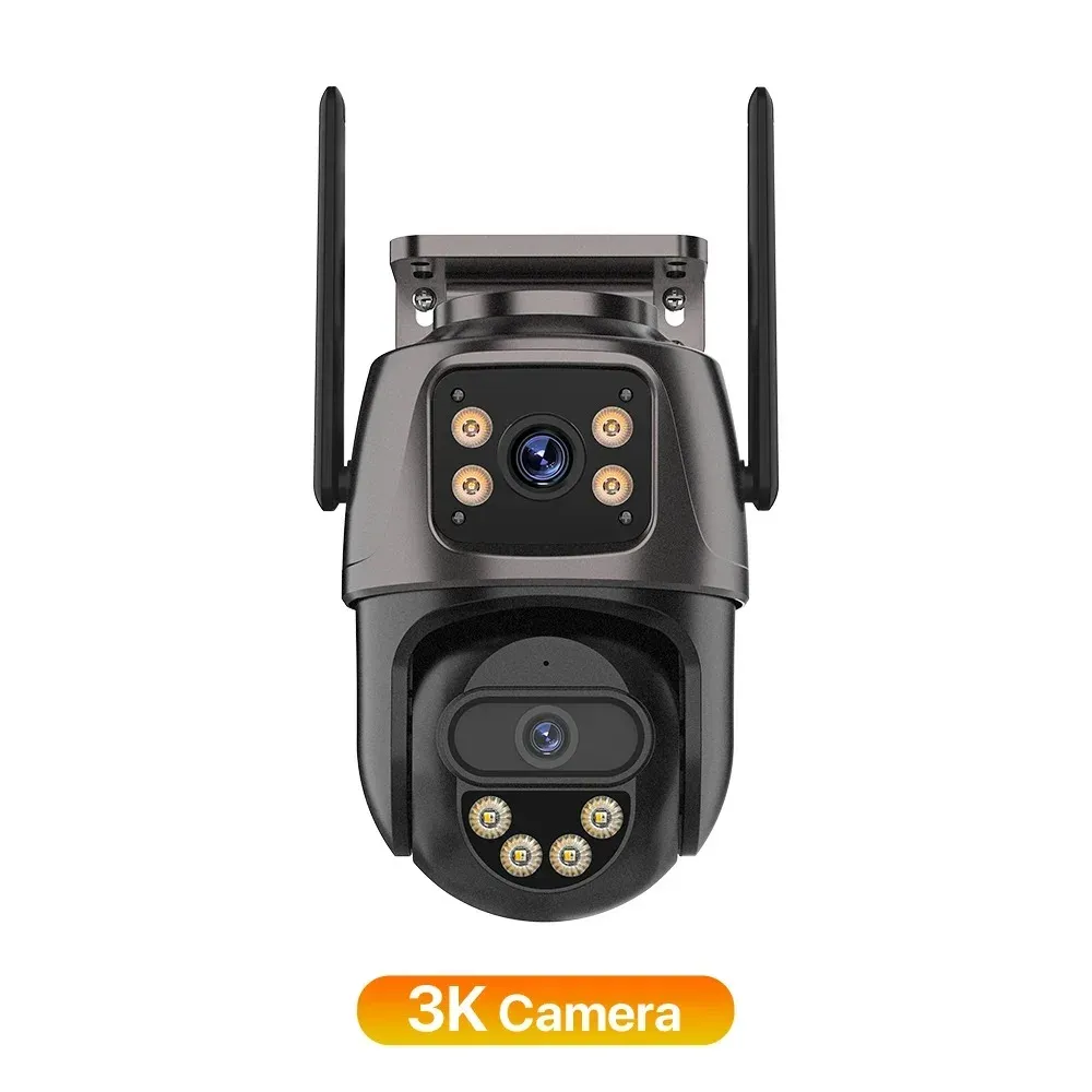 Caméra IP 6K 9MP HD WiFi Extérieure, Zoom 8x, Triple Objectif, Double Écran, Caméra de Sécurité Domestique PTZ, Vidéosurveillance 6MP ICSee 9