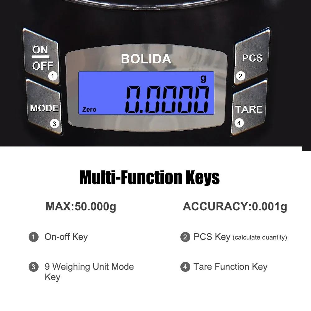 NEWACALOX Balance numérique LCD de précision pour bijoux, 0,001 g, capacité 50 g / 100 g, rechargeable par USB 2