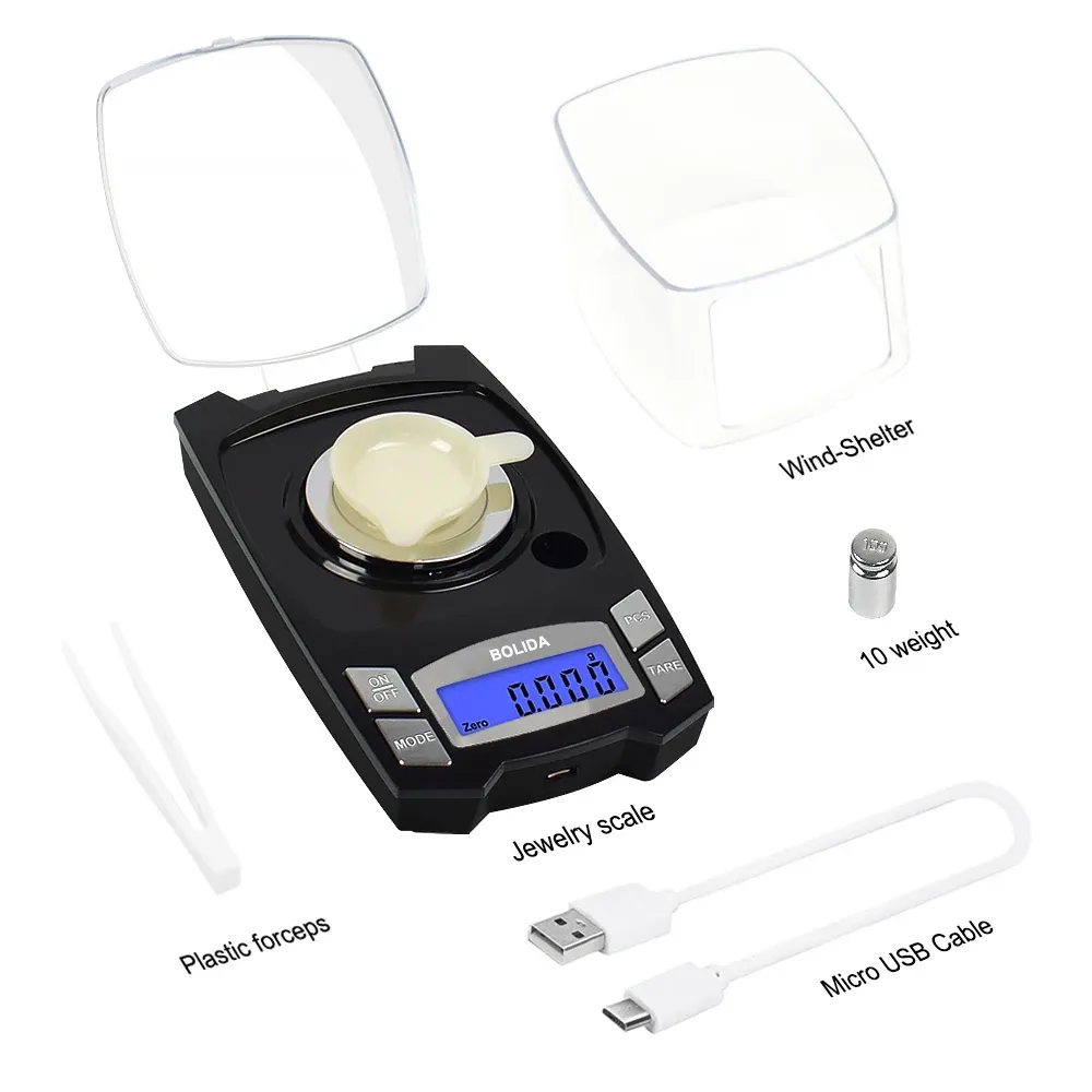 NEWACALOX Balance numérique LCD de précision pour bijoux, 0,001 g, capacité 50 g / 100 g, rechargeable par USB 6