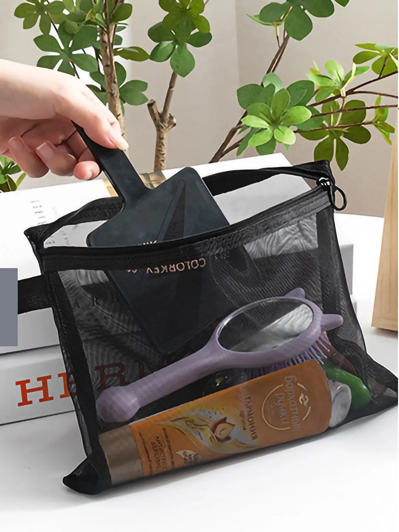 Sacs à cosmétiques transparents en maille pour femme, trousse de maquillage noire, étui de toilette de voyage portable et pochette de rangement pour rouge à lèvres, lot de 1, 5 ou 10 pièces 5