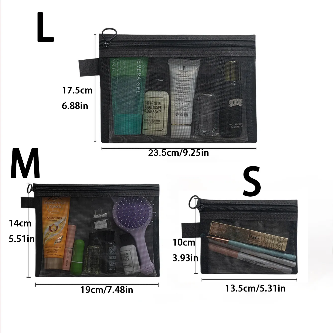 Sacs à cosmétiques transparents en maille pour femme, trousse de maquillage noire, étui de toilette de voyage portable et pochette de rangement pour rouge à lèvres, lot de 1, 5 ou 10 pièces 6