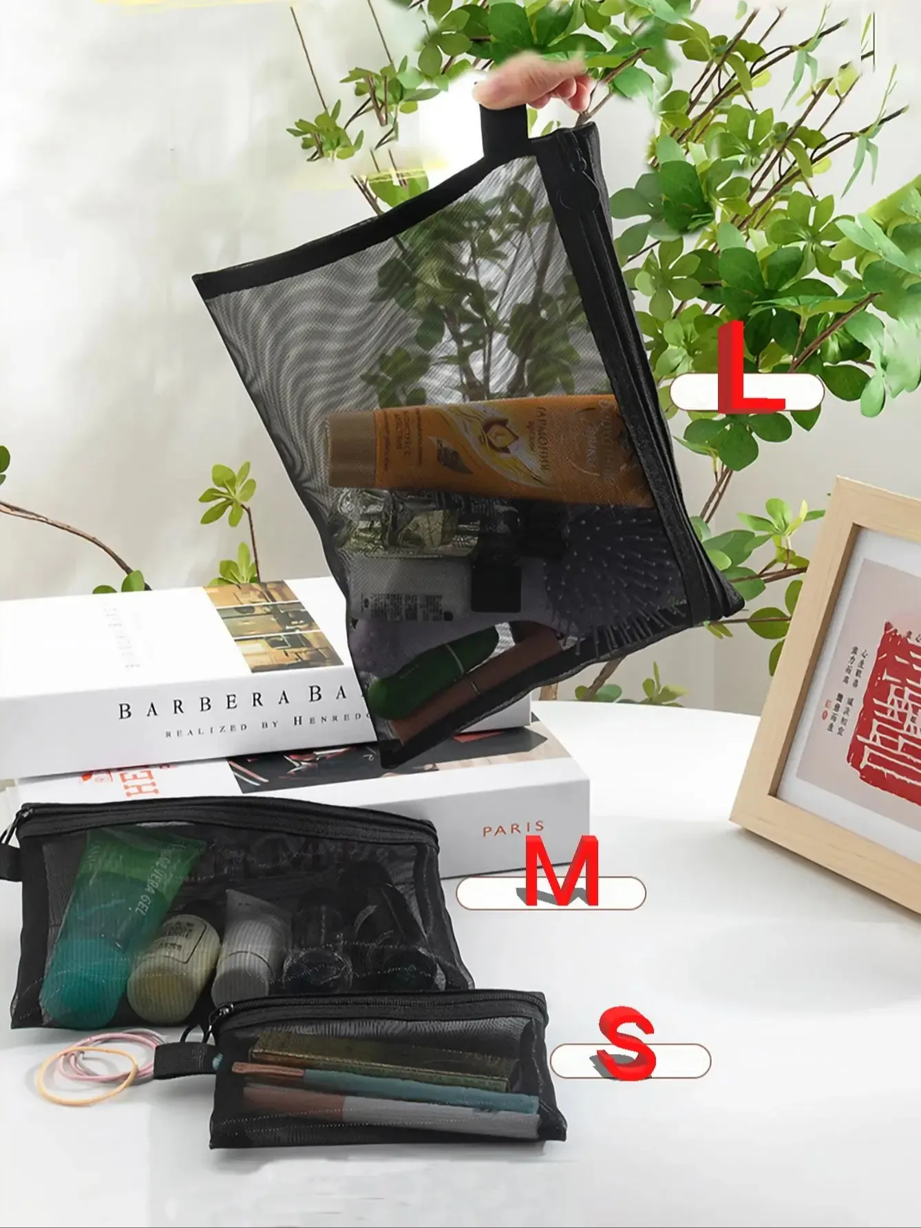 Trousse de toilette de voyage en maille transparente