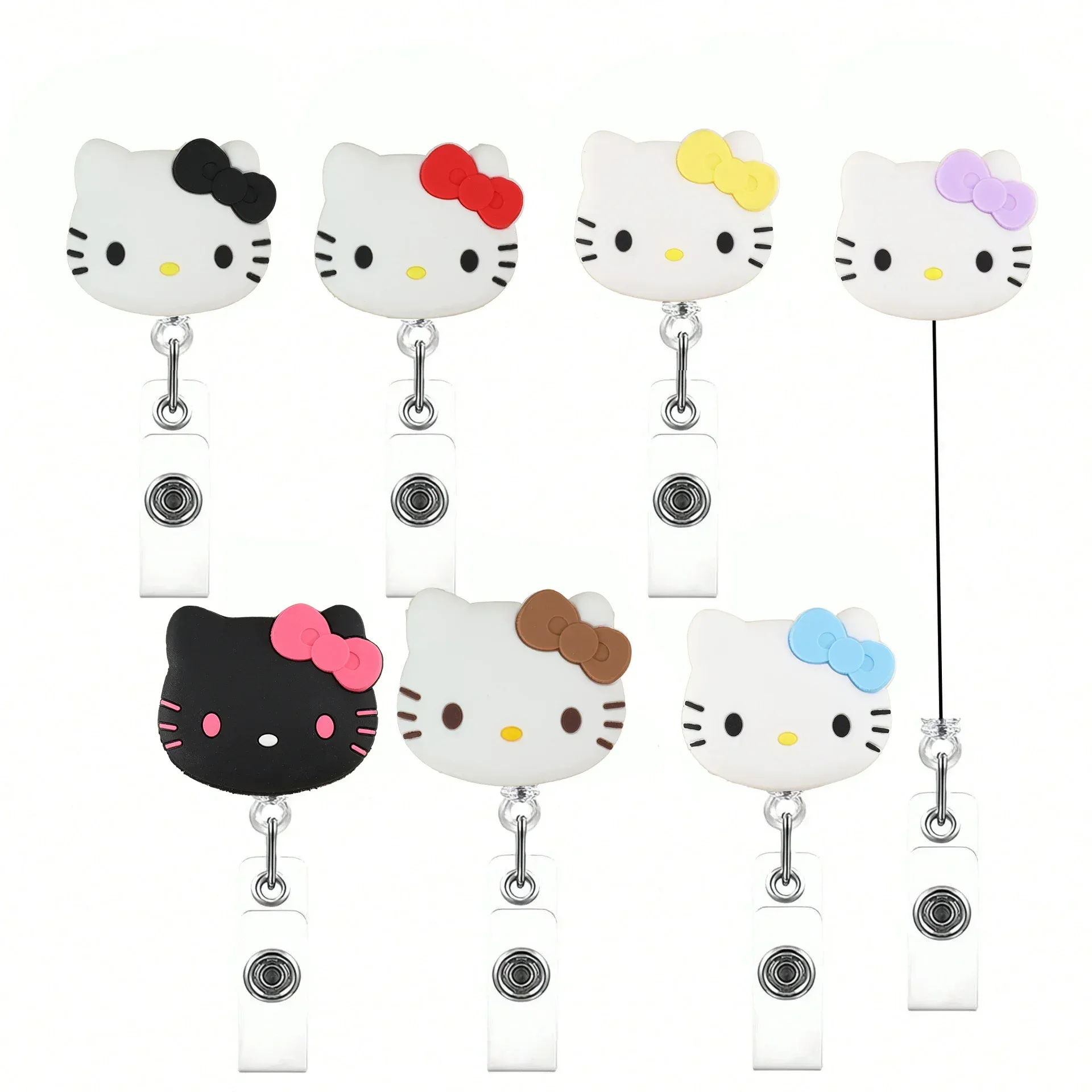 Porte-badge rétractable à motif chaton, porte-cartes avec porte-clés pour femmes et étudiantes 1