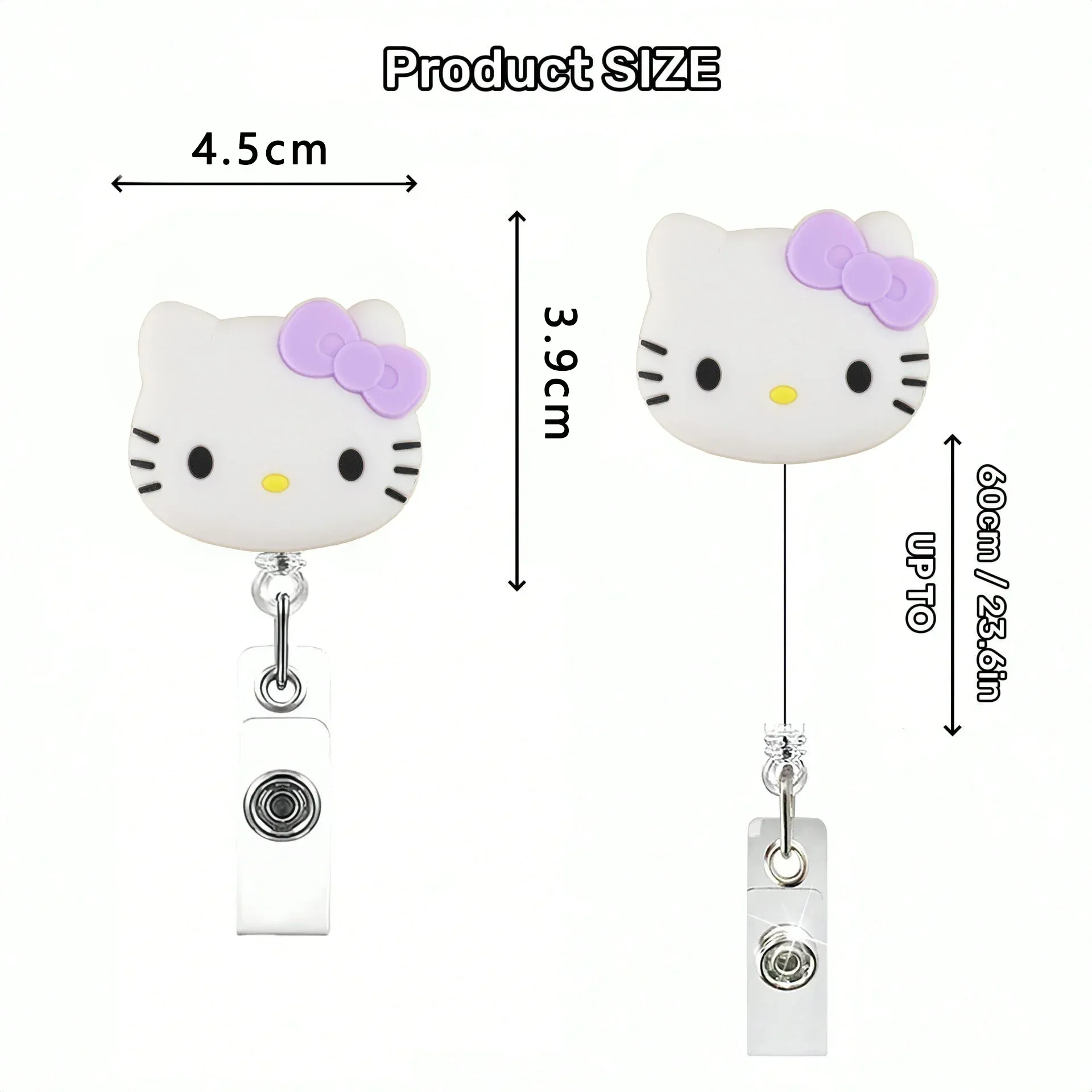 Porte-badge rétractable à motif chaton, porte-cartes avec porte-clés pour femmes et étudiantes 2