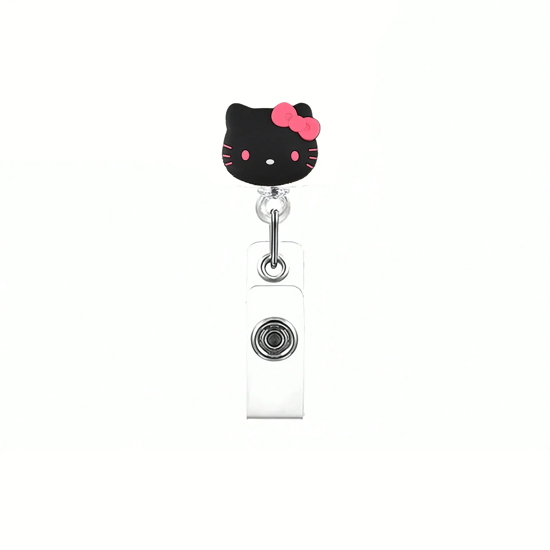 Porte-badge rétractable à motif chaton, porte-cartes avec porte-clés pour femmes et étudiantes 10