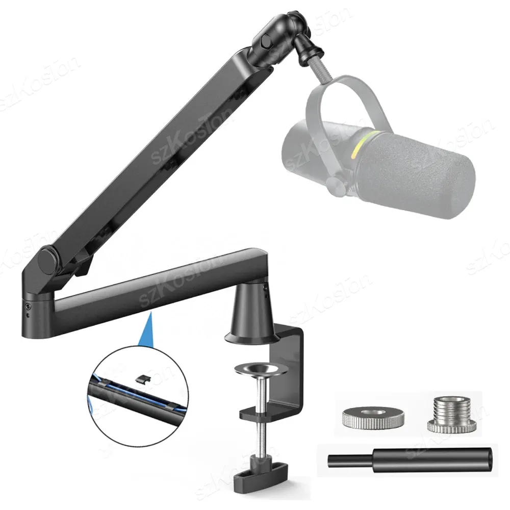 Bras de micro à profil bas pour studio professionnel, avec gestion des câbles et élévateur étendu, support de microphone réglable pour SM7B, MV7, AM8, K688