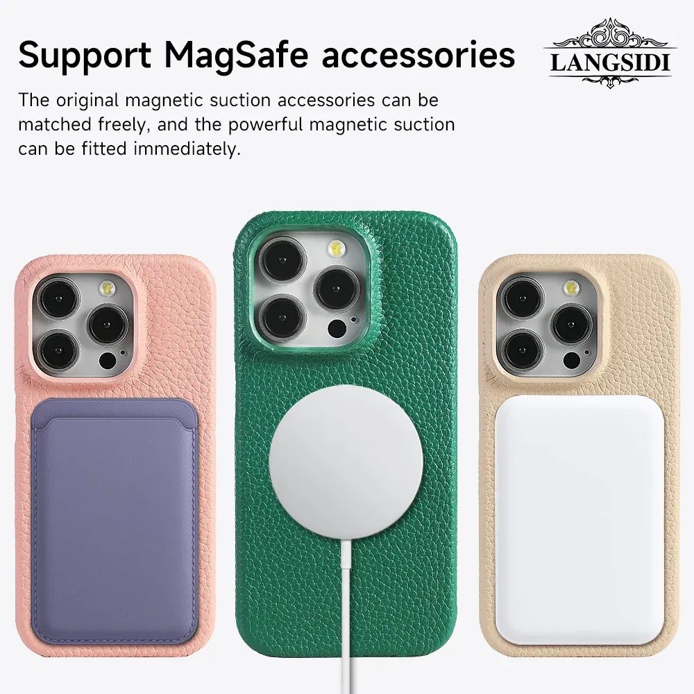 Étui MagSafe en cuir de vachette grainé naturel pour iPhone 17 Pro Max 5