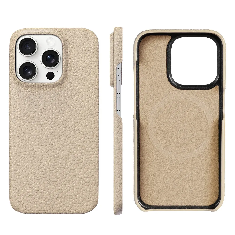 Étui MagSafe en cuir de vachette grainé naturel pour iPhone 17 Pro Max 10