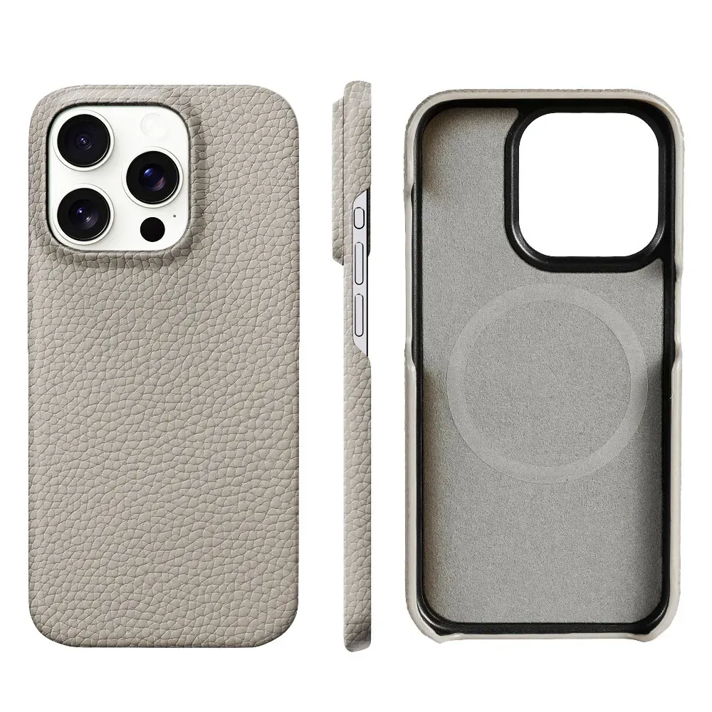 Étui MagSafe en cuir de vachette grainé naturel pour iPhone 17 Pro Max 9