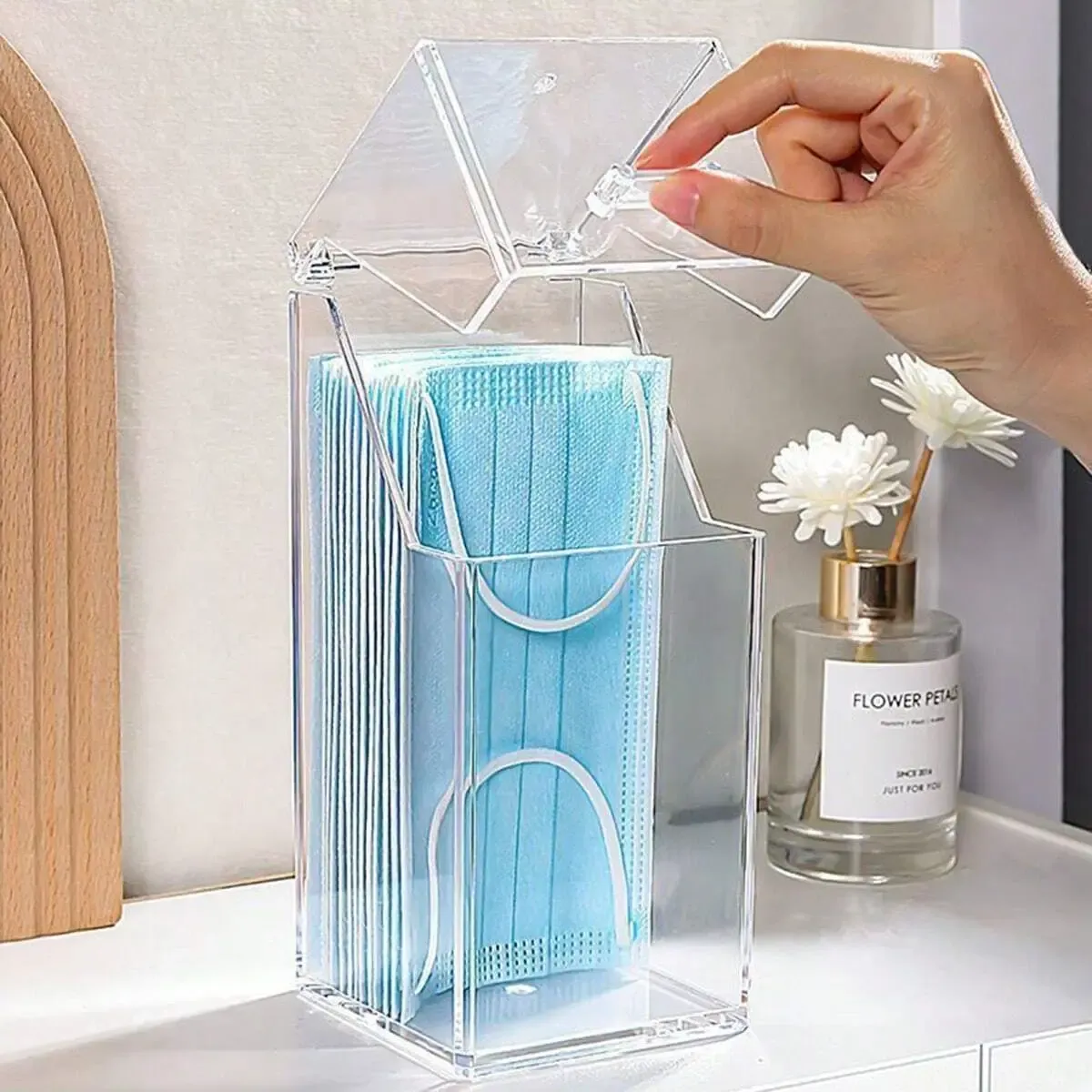Seau de rangement transparent pour pinceaux de maquillage avec couvercle, lot de 1 ou 2