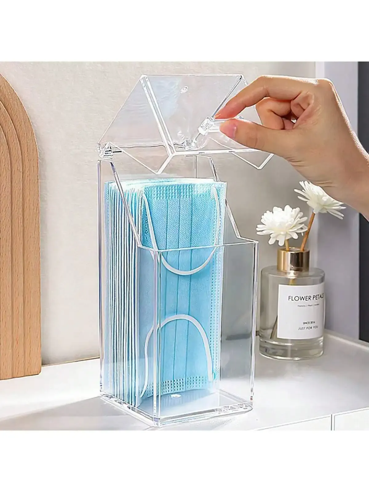 Organisateur de maquillage transparent avec couvercle