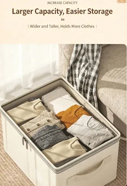 Boîte de rangement pliable à grande capacité avec couvercle, pour couettes et doudounes 2