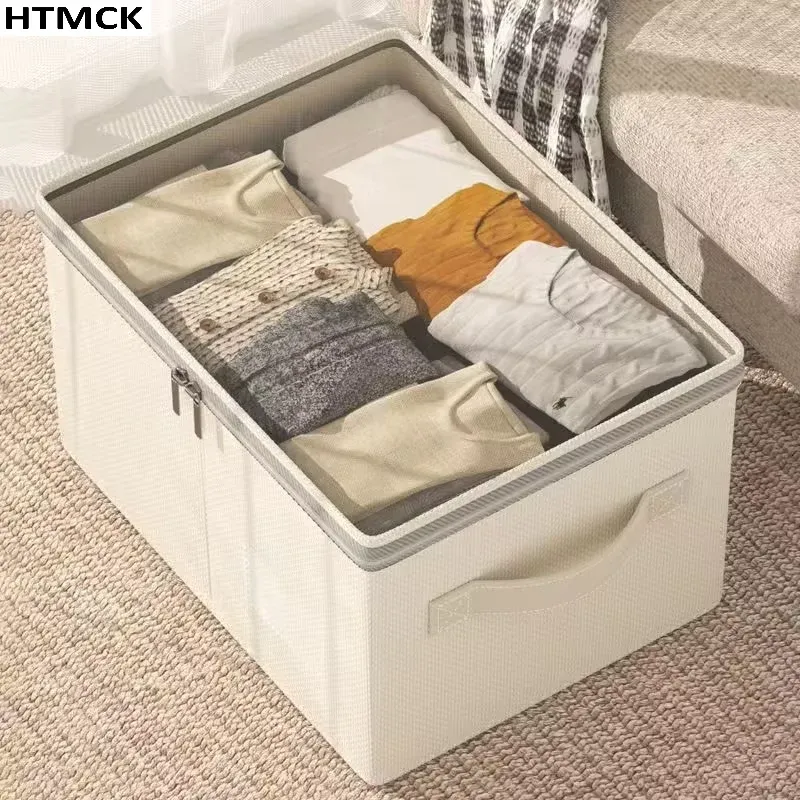 Boîte de rangement pliable en lin et coton avec couvercle