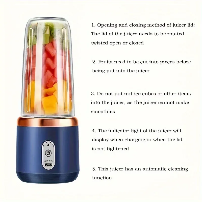 Mixeur portable de fruits, mini bouteille électrique personnelle d'été, USB, 6 lames, presse-agrumes, machine de cuisine 5