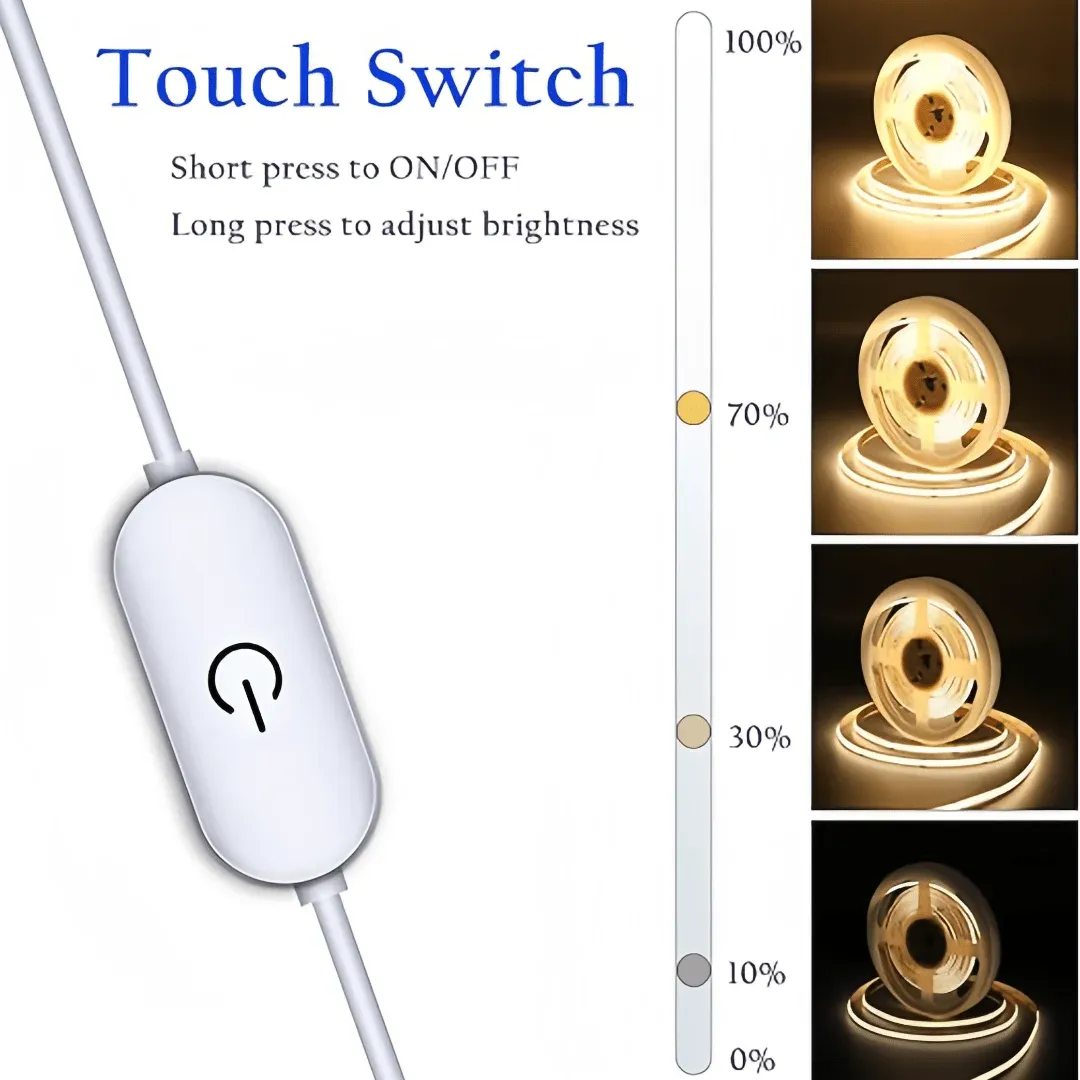 Bande LED COB tactile à intensité réglable, ruban linéaire USB 5 V pour rétroéclairage de TV et de miroir 2