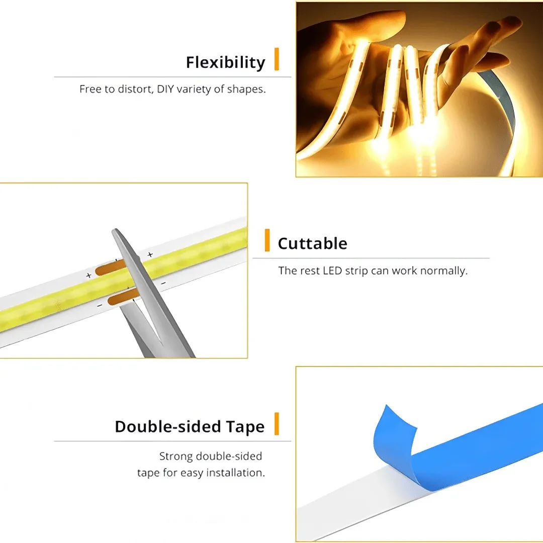 Bande LED COB tactile à intensité réglable, ruban linéaire USB 5 V pour rétroéclairage de TV et de miroir 4