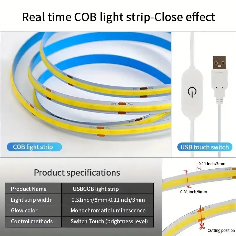 Bande LED COB tactile, détail de l'éclairage