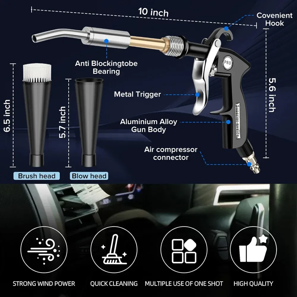 Pistolet de nettoyage haute pression pour automobile, pistolet à air comprimé pour le detailing automobile, nettoyage à sec et outils professionnels pour l'intérieur de véhicule 6