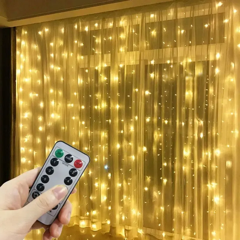 Guirlande lumineuse LED en rideau avec télécommande, 8 modes d'éclairage, alimentation USB, décoration de Noël féerique pour la maison, chambre et mariage 10
