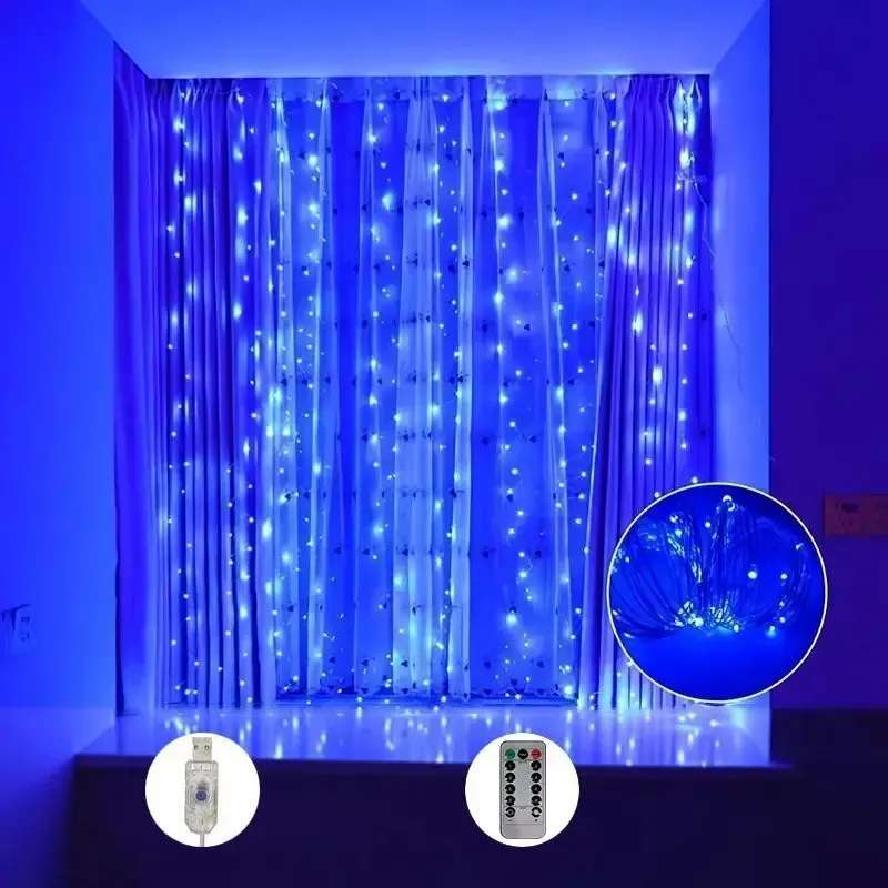 Guirlande lumineuse LED en rideau avec télécommande, 8 modes d'éclairage, alimentation USB, décoration de Noël féerique pour la maison, chambre et mariage 7