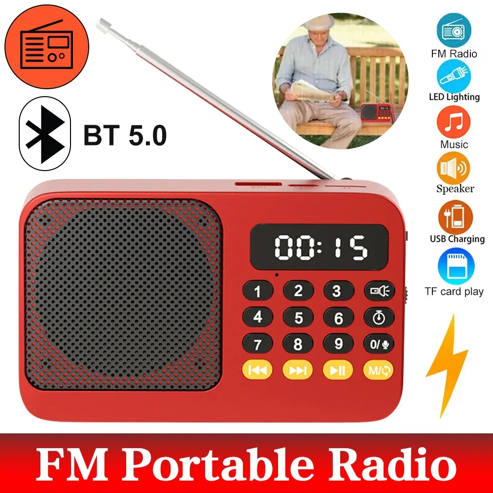 Radio FM portable Bluetooth 5.0, mini enceinte rechargeable d'urgence au design vintage, lecteur MP3, prise en charge carte TF et lecteur USB - Image 1